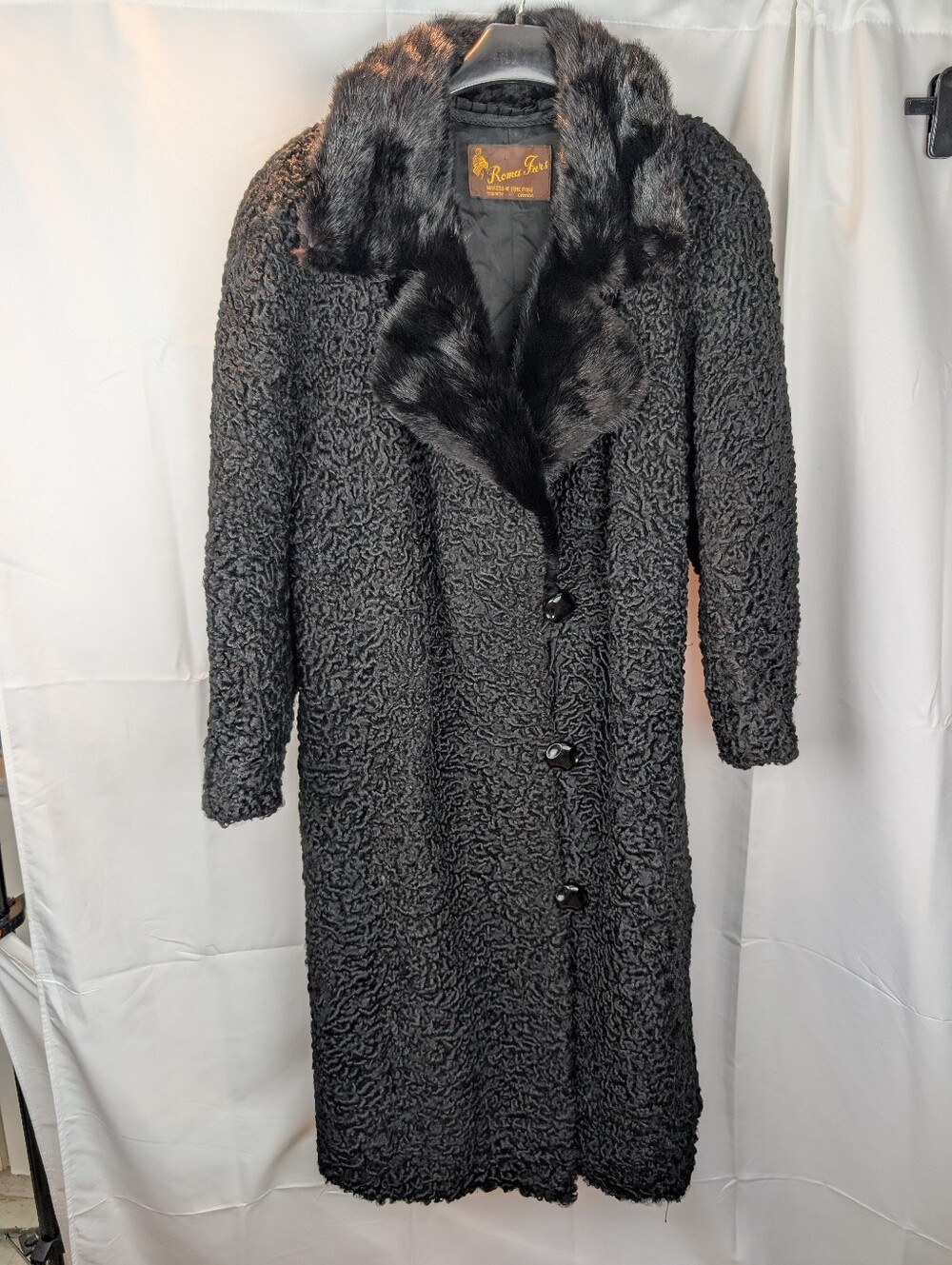 Vintage Roma Furs Black Persian Lamb Astrakhan Fur Coat Real Mink Collar Canada